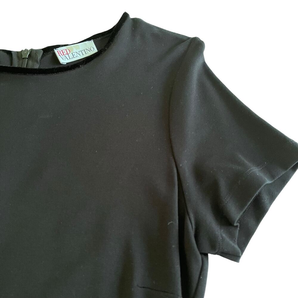 Red Valentino Black Short Sleeve Lace Velvet Trim Scalloped Knee Length Dress L - Picture 5 of 14